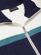 CLUB MONACO - Striped Cotton-Blend Bouclé Zip-Up Sweater - Blue - S