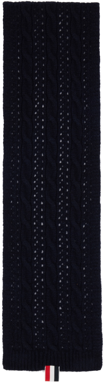 Thom Browne Navy 4-Bar Scarf