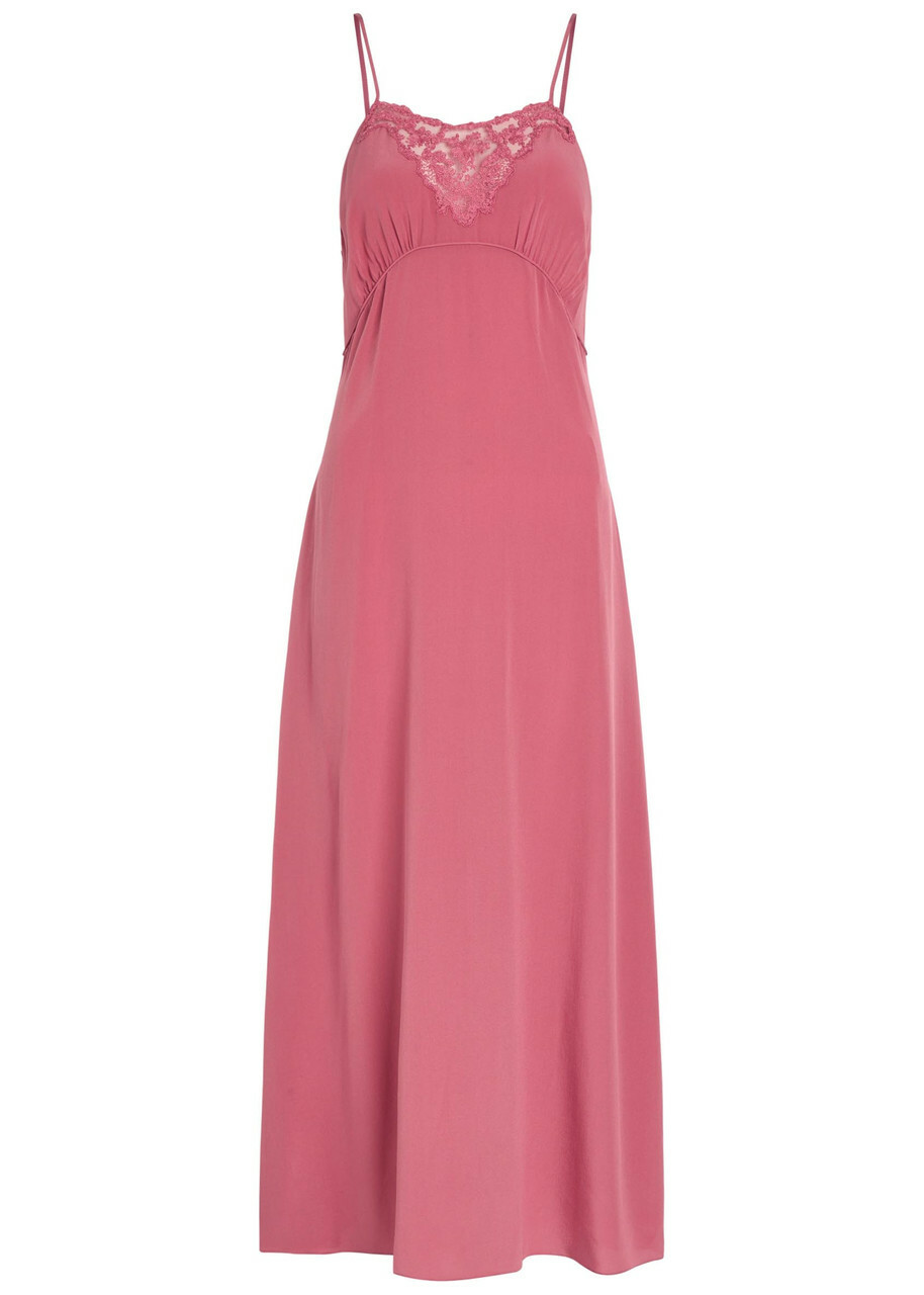 Chloe Lace-trimmed Silk Midi Dress Mauve