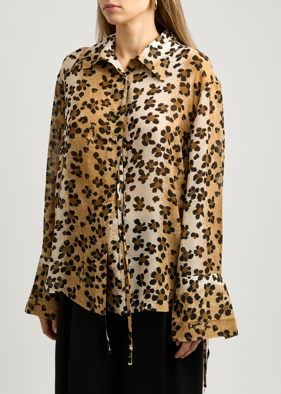 Rejina Pyo Saskia Leopard-print Chiffon Shirt Beige