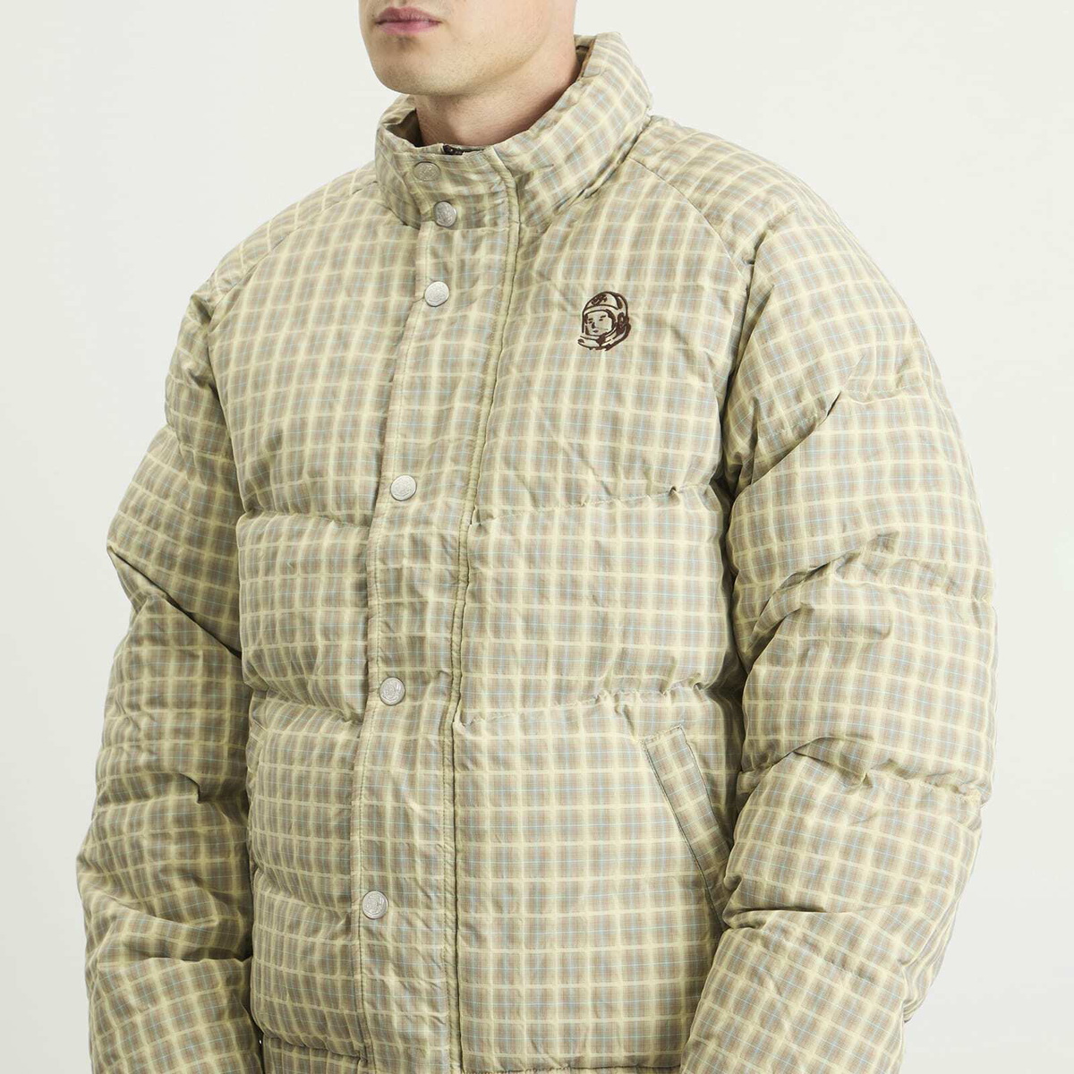 Billionaire Boys Club Men's Script Nylon Check Puffer Jacket in Brown Check