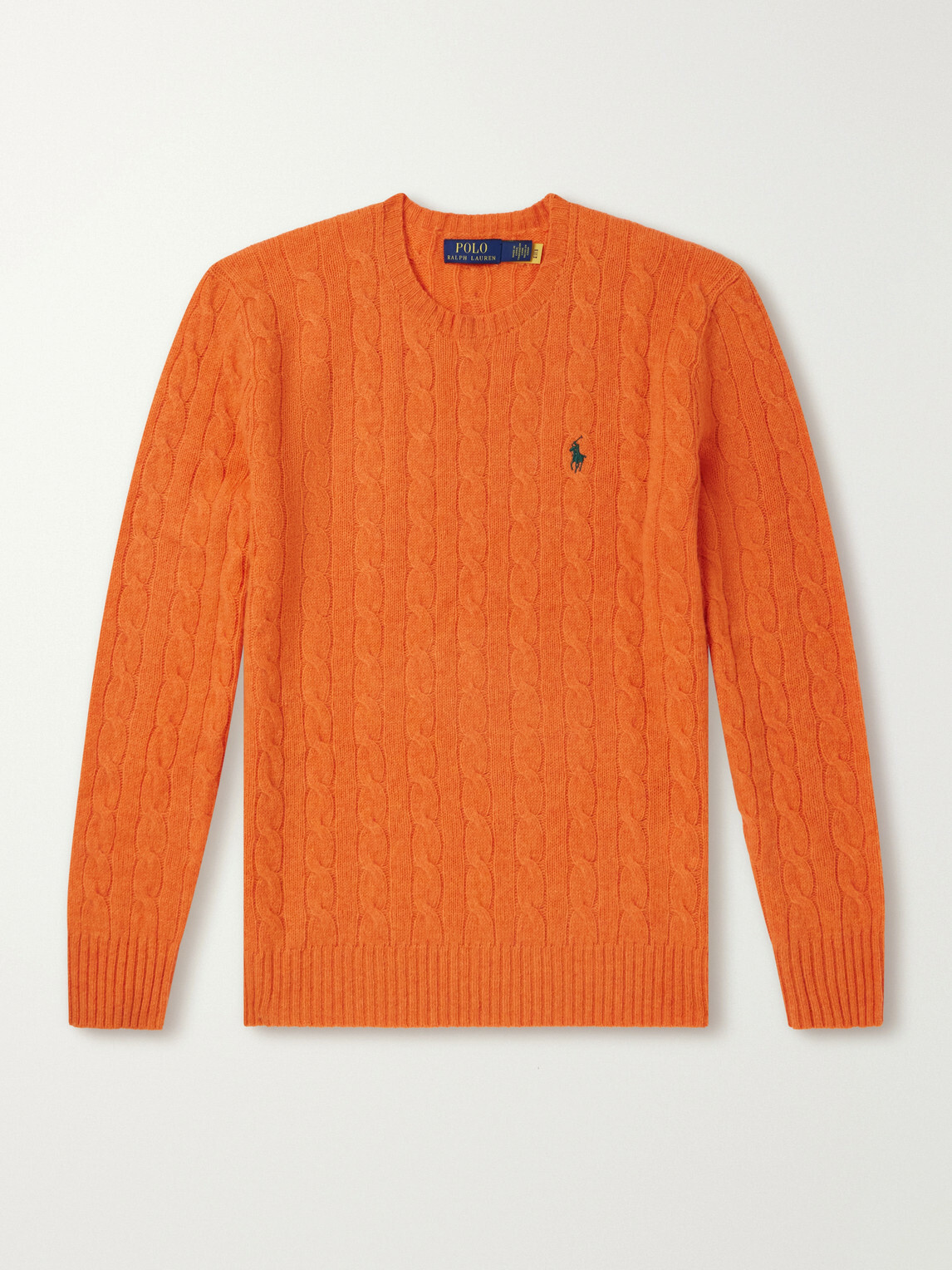 Polo Ralph Lauren - Logo-Embroidered Cable-Knit Wool and Cashmere-Blend Sweater - Orange