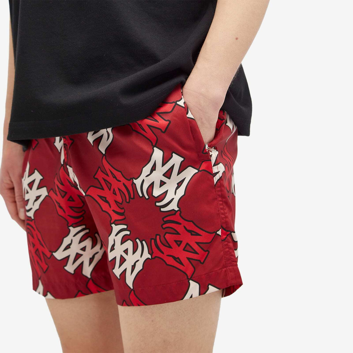 AMIRI Men's Quad Print Swim Shorts in Deep Red Amiri