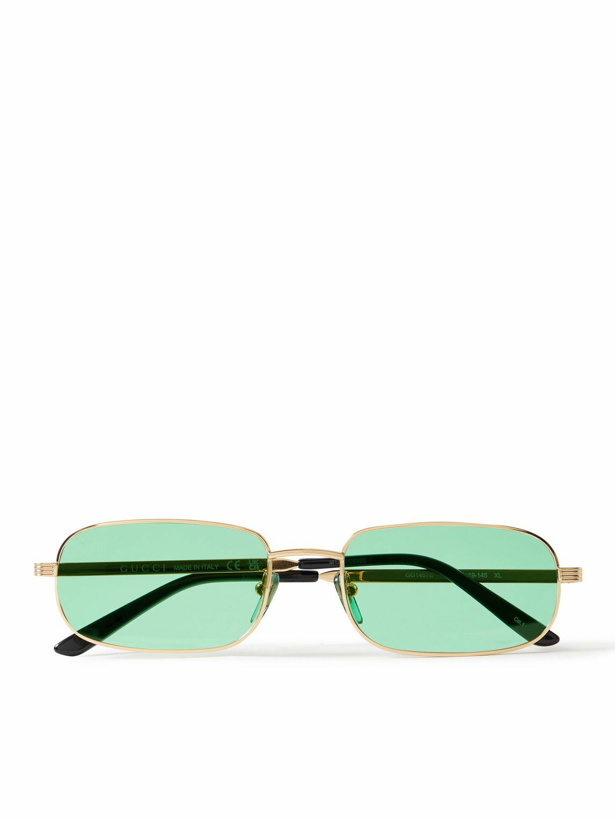 Photo: Gucci Eyewear - Rectangular-Frame Gold-Tone Sunglasses