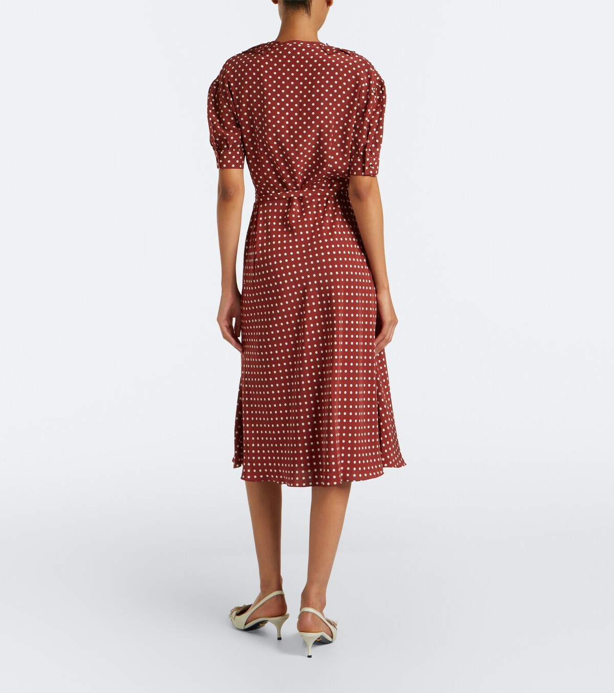 Prada Polka-dot ruffled silk midi dress
