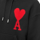 AMI Men's Large A Heart Knitted Popover Hoody in Black/Red