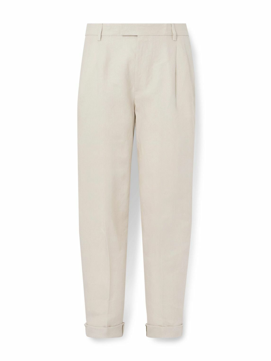 Dolce&Gabbana - Straight-Leg Pleated Linen Trousers - Neutrals