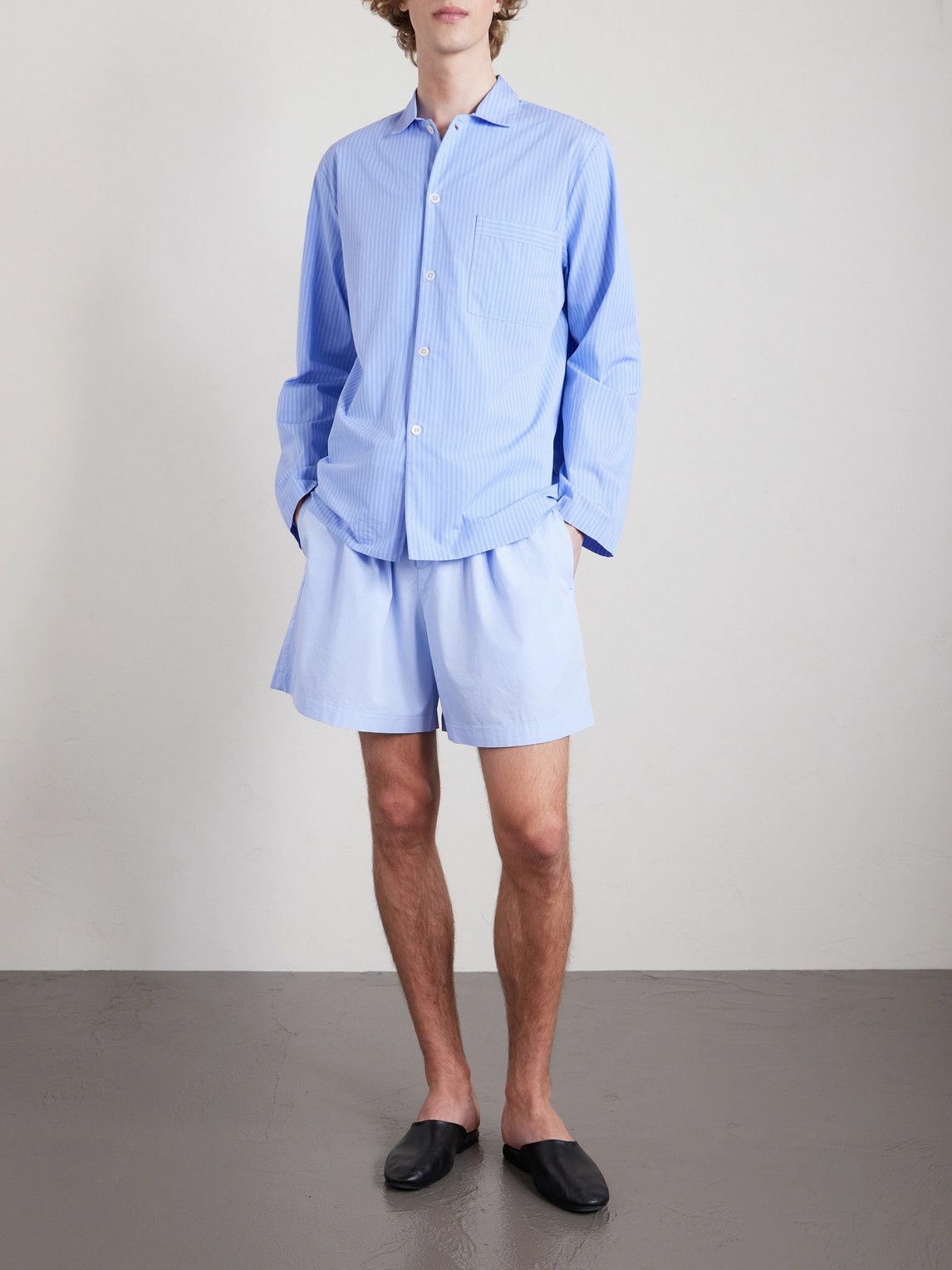 TEKLA - Straight-Leg Organic Cotton-Poplin Shorts - Blue