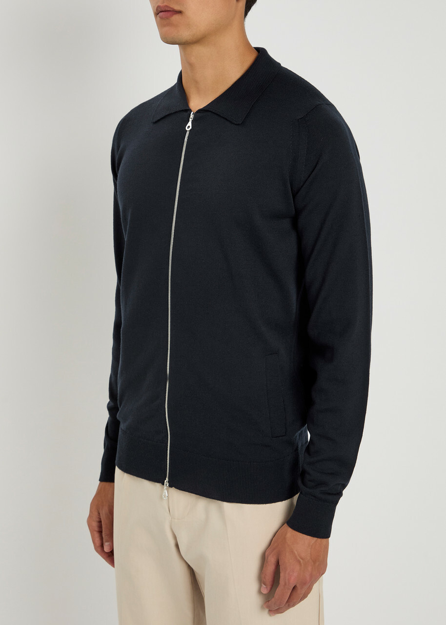 John Smedley Alston Wool Overshirt Jacket Navy
