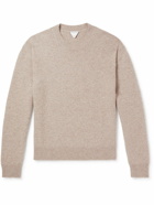 Bottega Veneta - Intrecciato Leather-Trimmed Cashmere-Blend Sweater - Brown