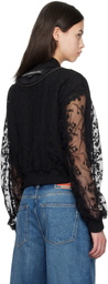 Andersson Bell Black Layered Logo Lace Short Bomber Jacket
