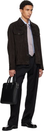 BOSS Black Leather Embossed-Logo Document Briefcase