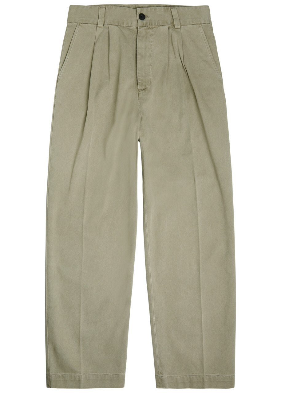 Agolde Slater Pleated Straight-leg Cotton Trousers Beige