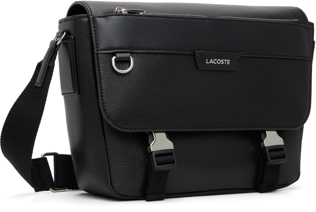 Lacoste Black Ossian Flap Close Leather Satchel Bag