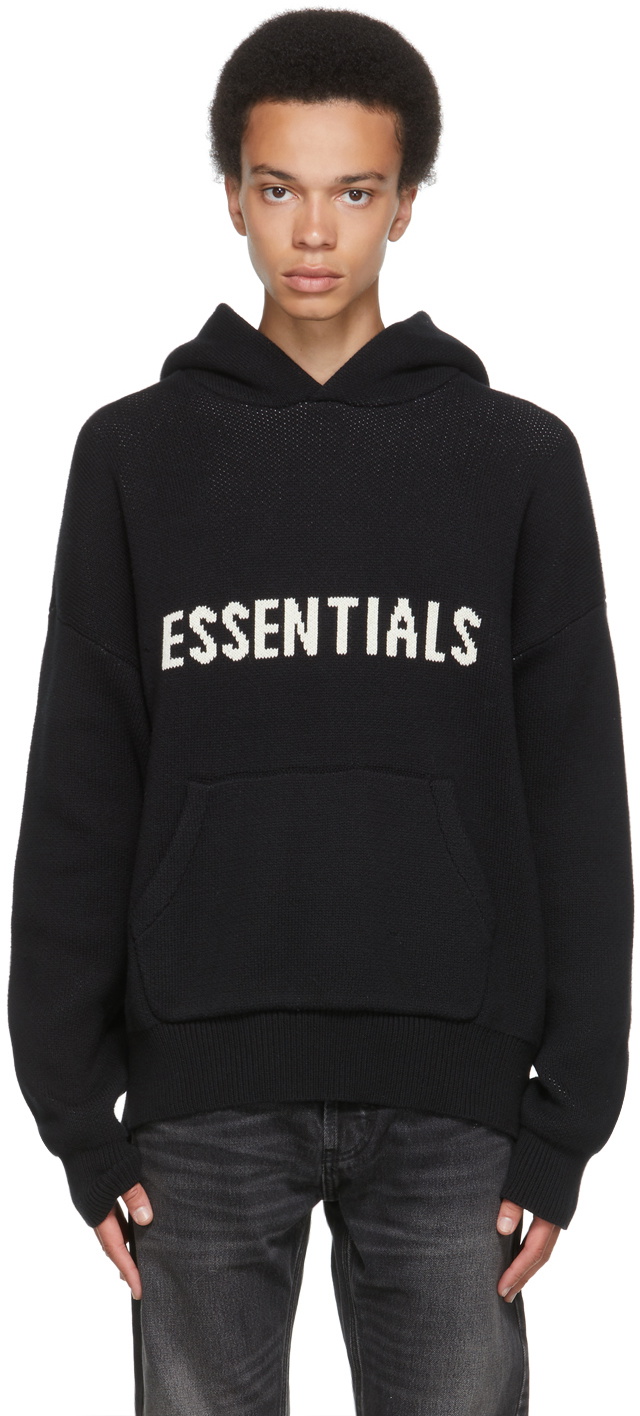 Essentials Black Pullover Logo Hoodie Essentials