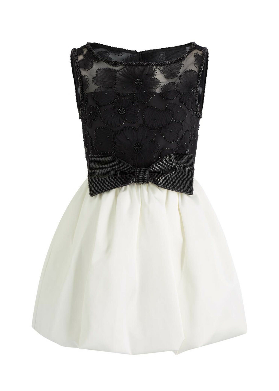 Self-portrait Bead-embellished Tulle and Satin Mini Dress Black And White