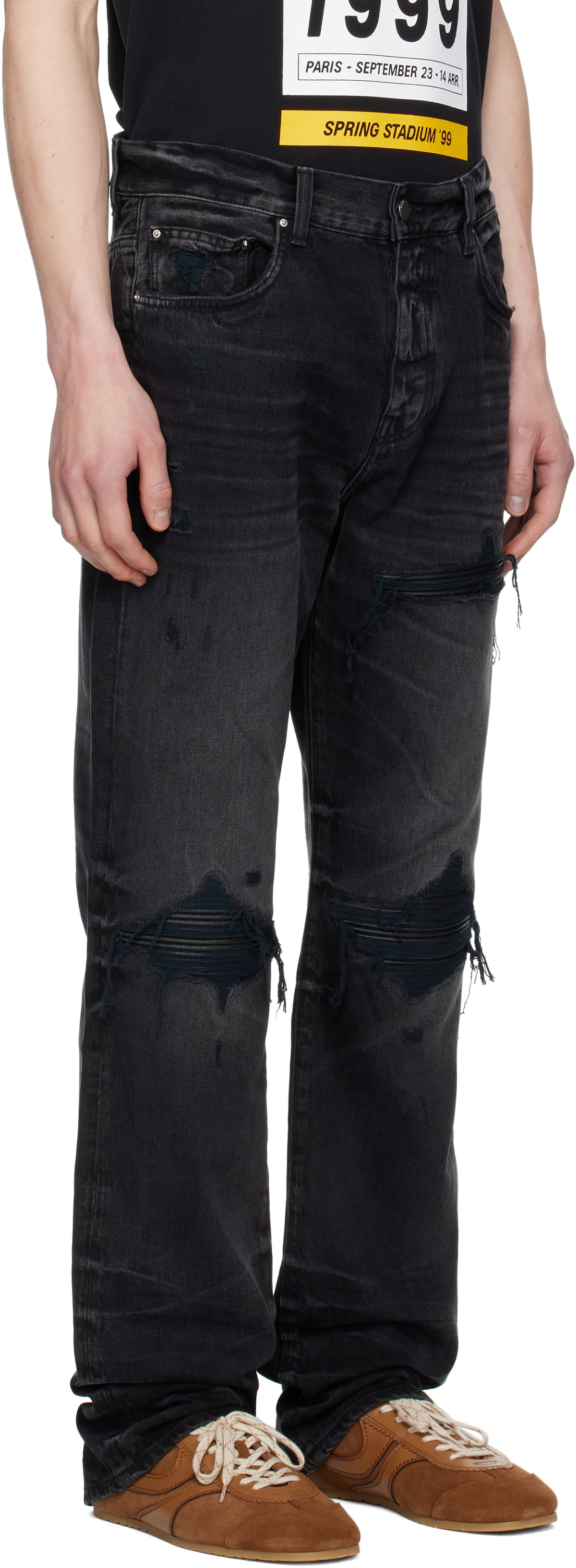AMIRI Black Leather Straight MX1 Jeans Amiri