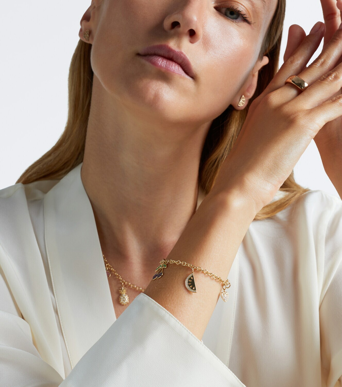 Sydney Evan 14kt gold charm bracelet with gemstones