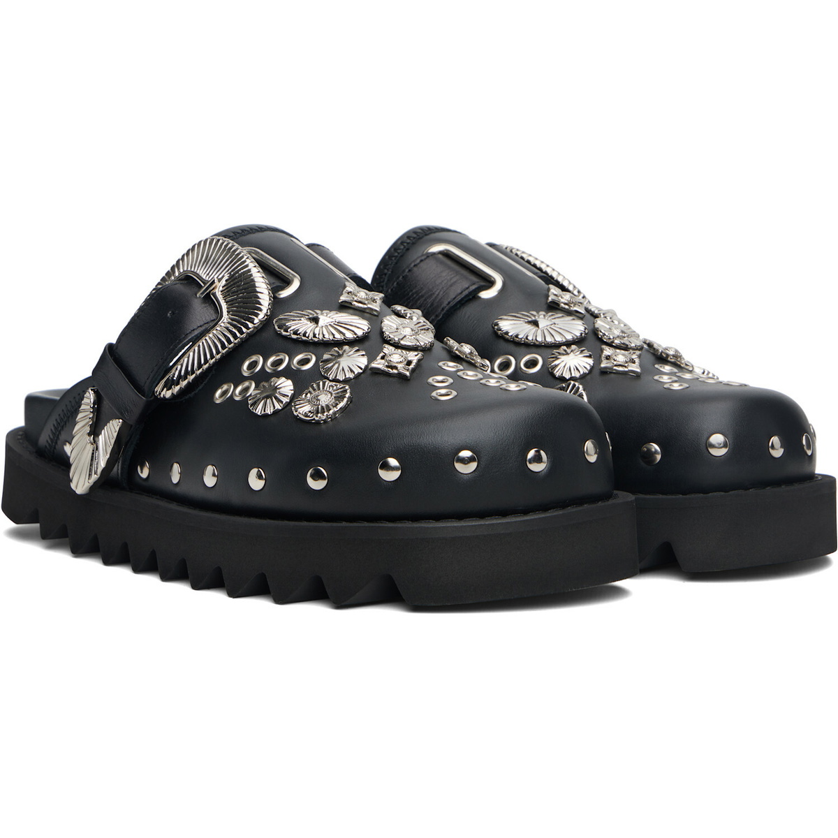 Toga Pulla Black Eyelet Metal Sabot Loafers