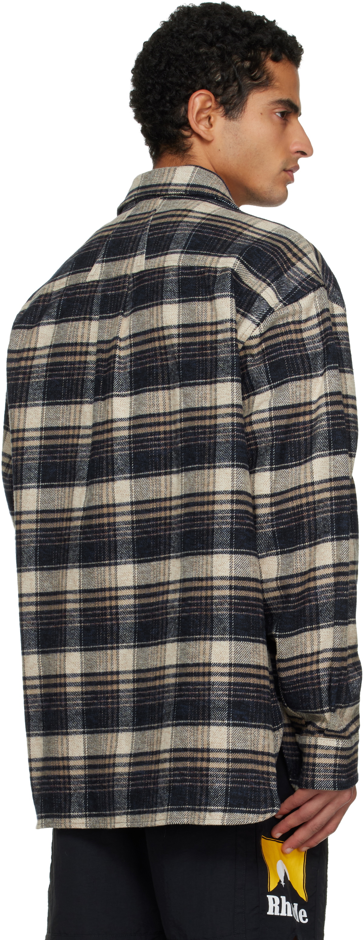 Rhude Navy & Beige 'Rhude' Script Flannel Shirt