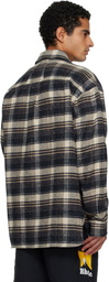 Rhude Navy & Beige 'Rhude' Script Flannel Shirt