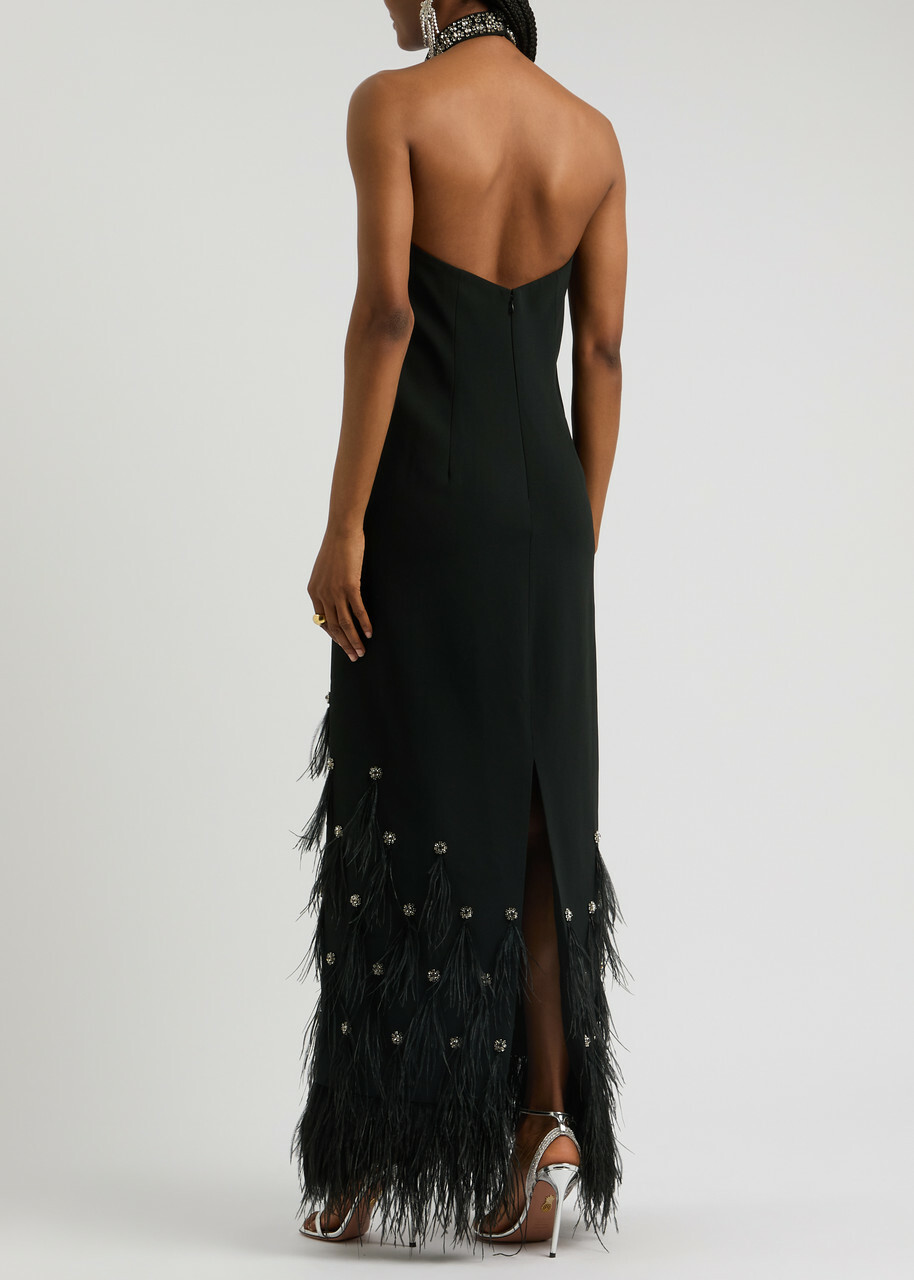 Huishan Zhang Vic Embellished Halterneck Gown Black