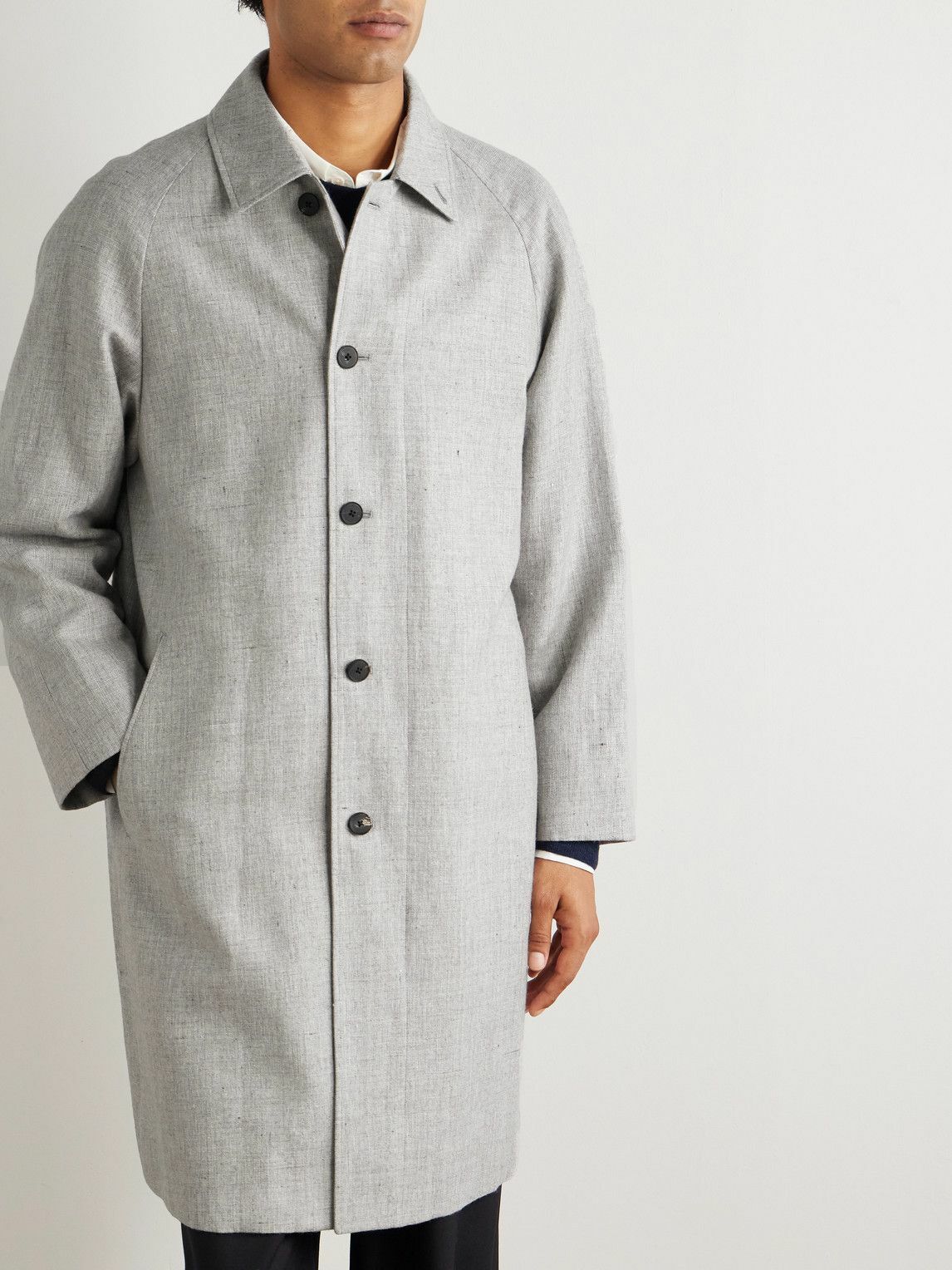 ATON - Balmacaan Linen and Wool-Blend Twill Coat - Gray ATON