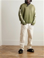 KAPITAL - 5G Distressed Intarsia Cotton-Blend Sweater - Green