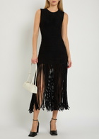 Alaïa Fringed Open-knit Midi Dress Black