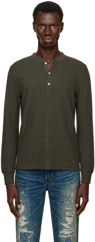 Photo: RRL Taupe Waffle-Knit Henley