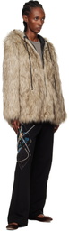 OPEN YY Beige & Black Hood Reversible Faux-Fur Jacket