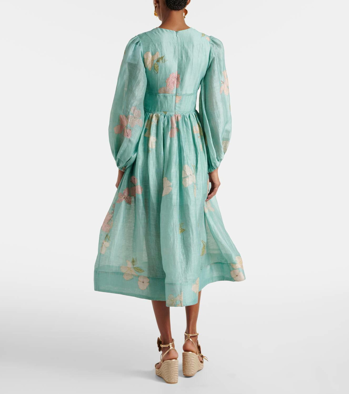 【Zimmermann】Illuminate floral linen and silk midi dress ZIMMERMANN Illuminate strapless floral-print linen and silk