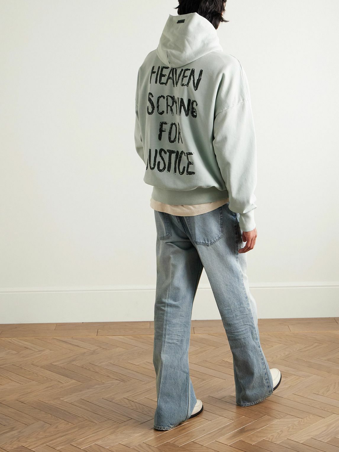 Fear of God - Heaven Distressed Logo-Print Cotton-Jersey Hoodie