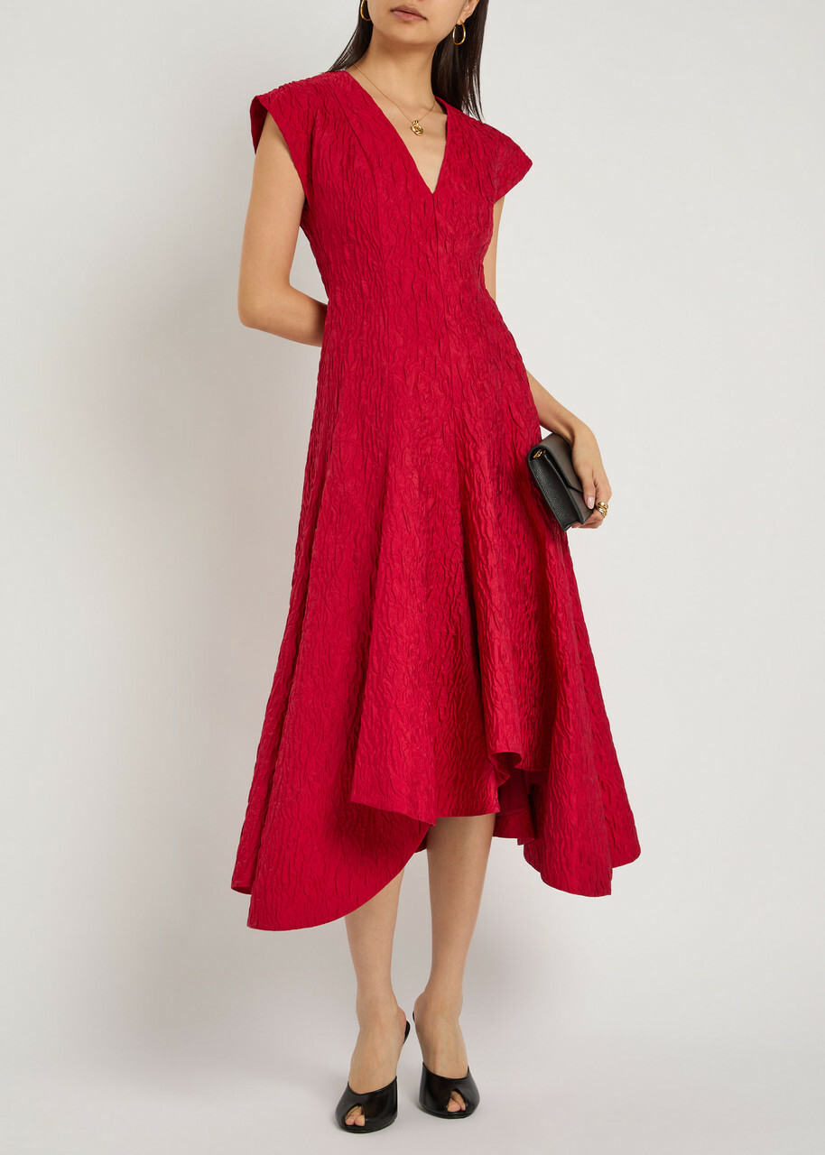 Roksanda Sapha Asymmetric Cloqué Midi Dress Red