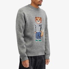 Maison Kitsuné Men's Dressed Fox Intarsia Jumper in Medium Grey Melange