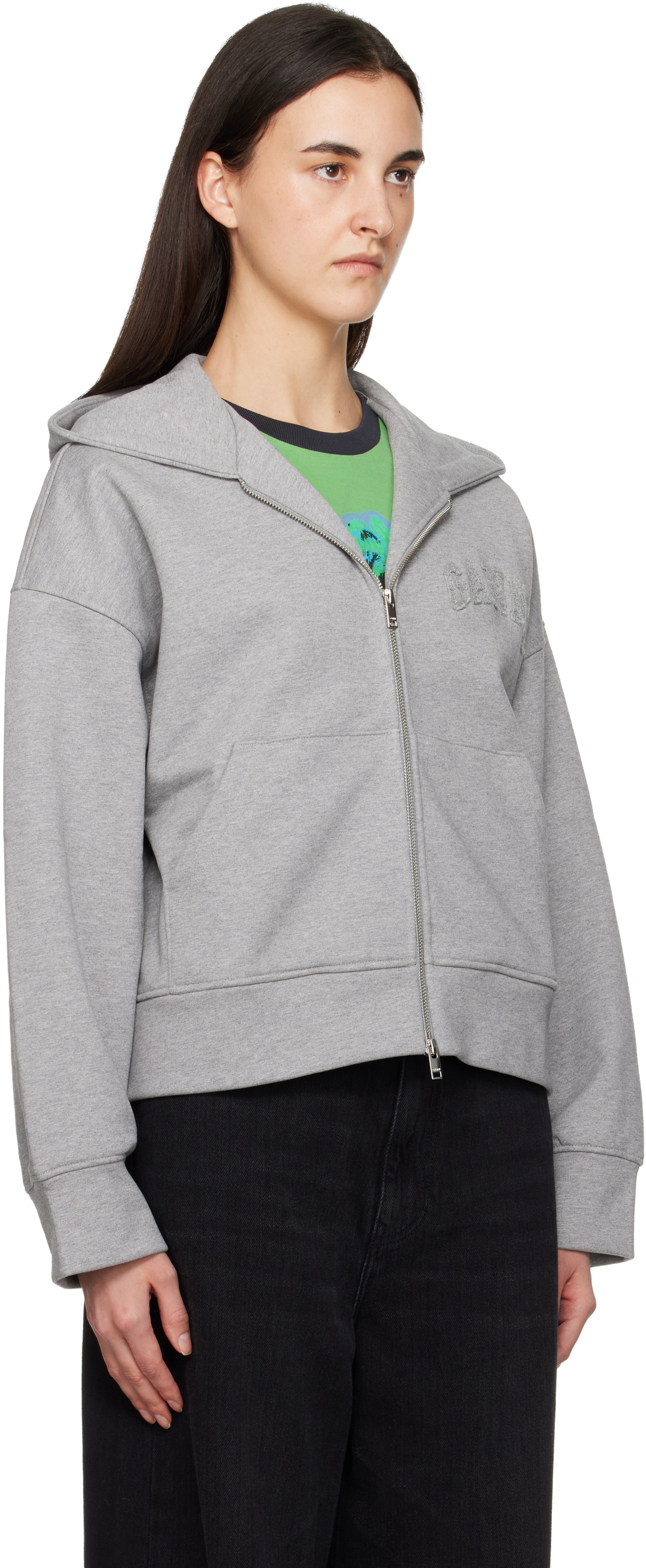 GANNI Grey Two-way Zip Hoodie