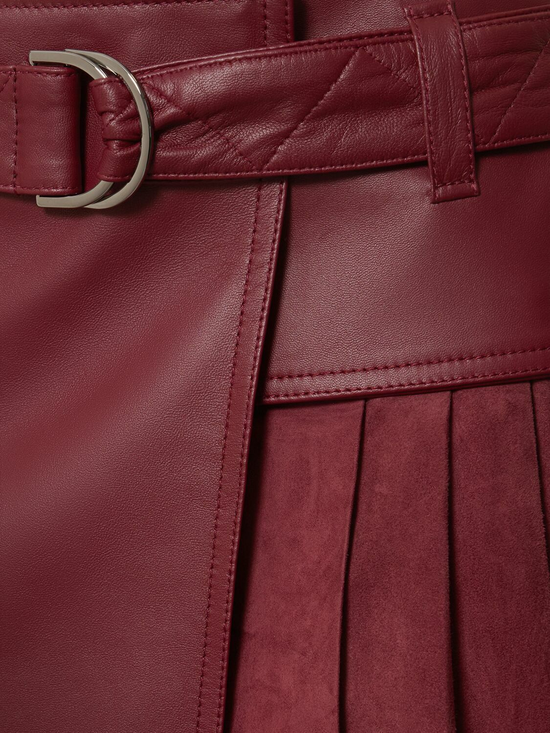 FERRARI - Leather & Suede Pleated Mini Skirt