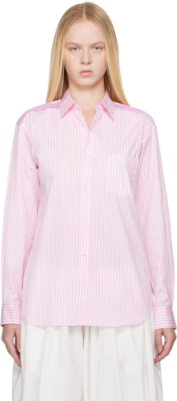 Photo: Comme des Garçons Shirt Pink & White Striped Gingham Trim Shirt
