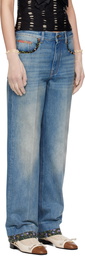 Valentino Blue Floral Print Hem Jeans