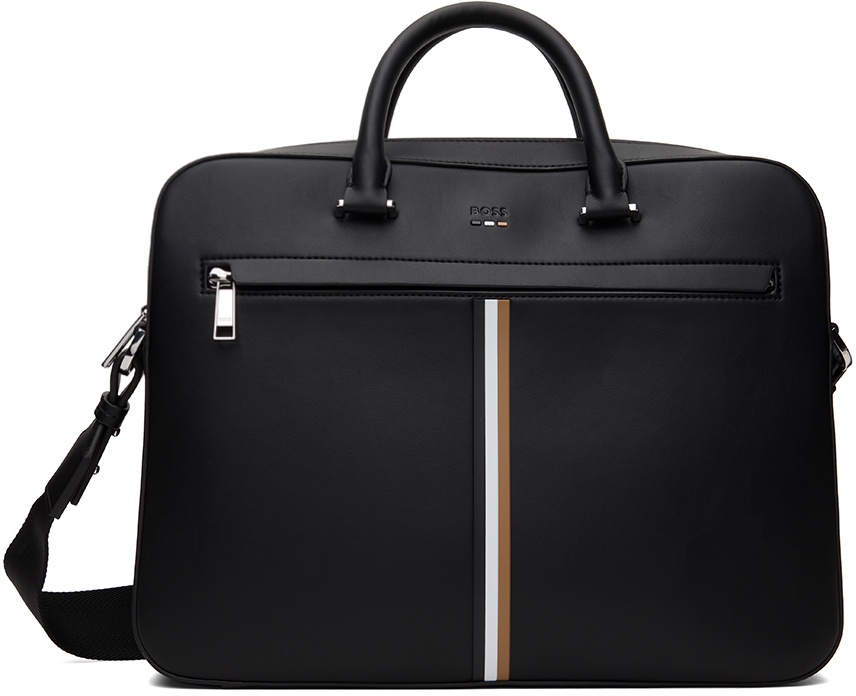 Photo: BOSS Black Faux-Leather Signature Stripe Trim Briefcase