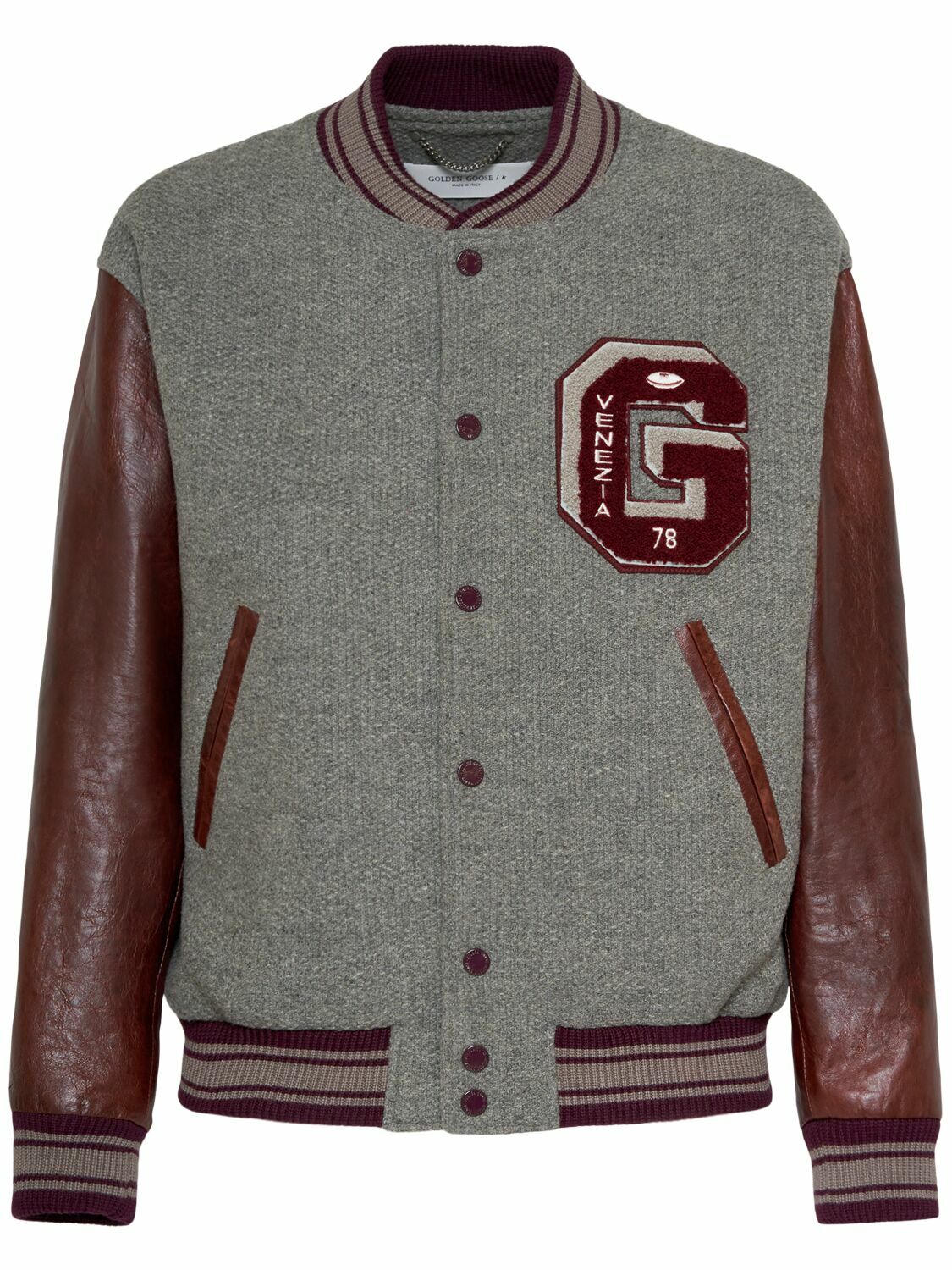 Golden Goose Gray & Burgundy Melange Wool Bomber Jacket