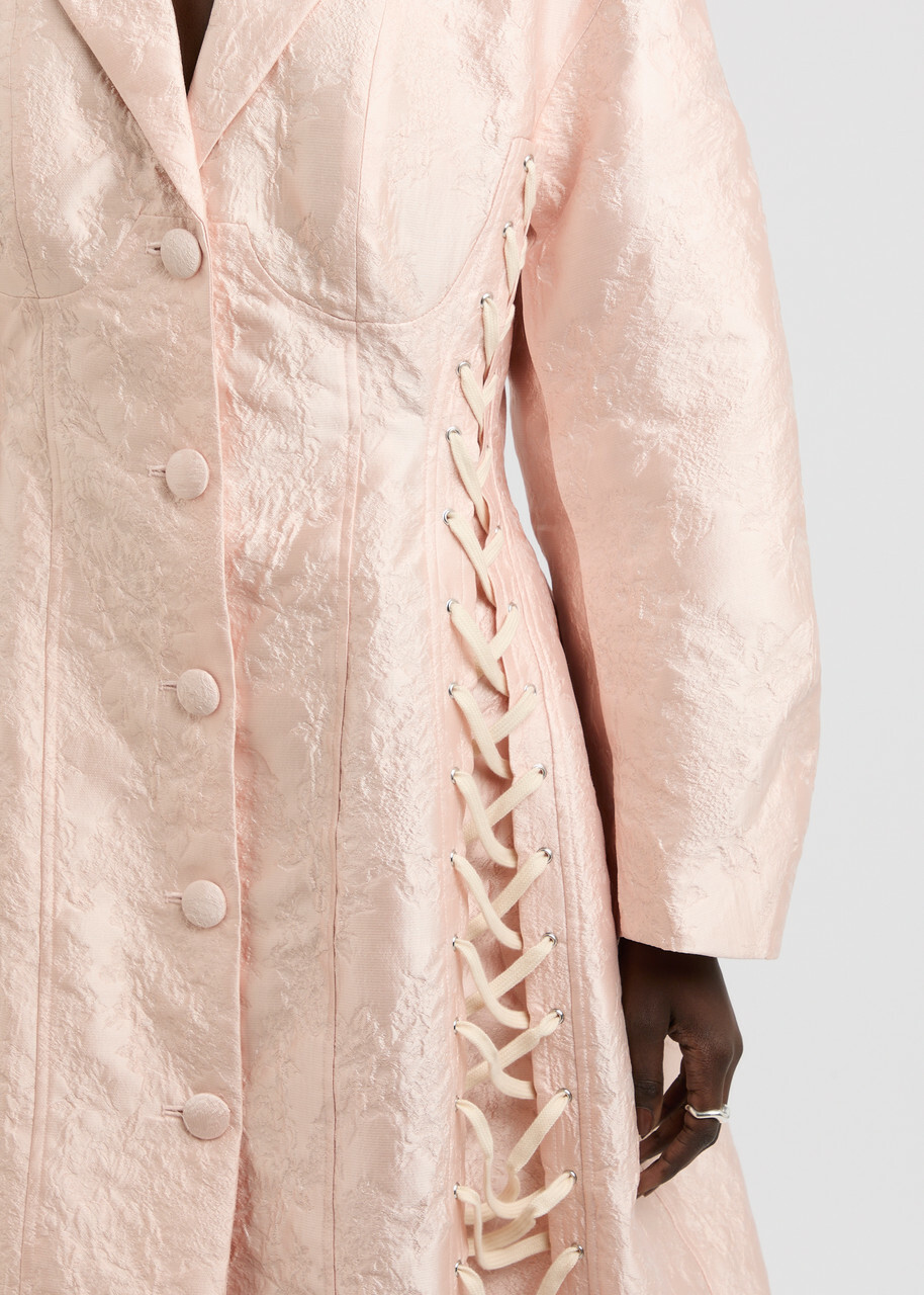 Simone Rocha Lace-up Cloqué Coat Pink Light Simone Rocha