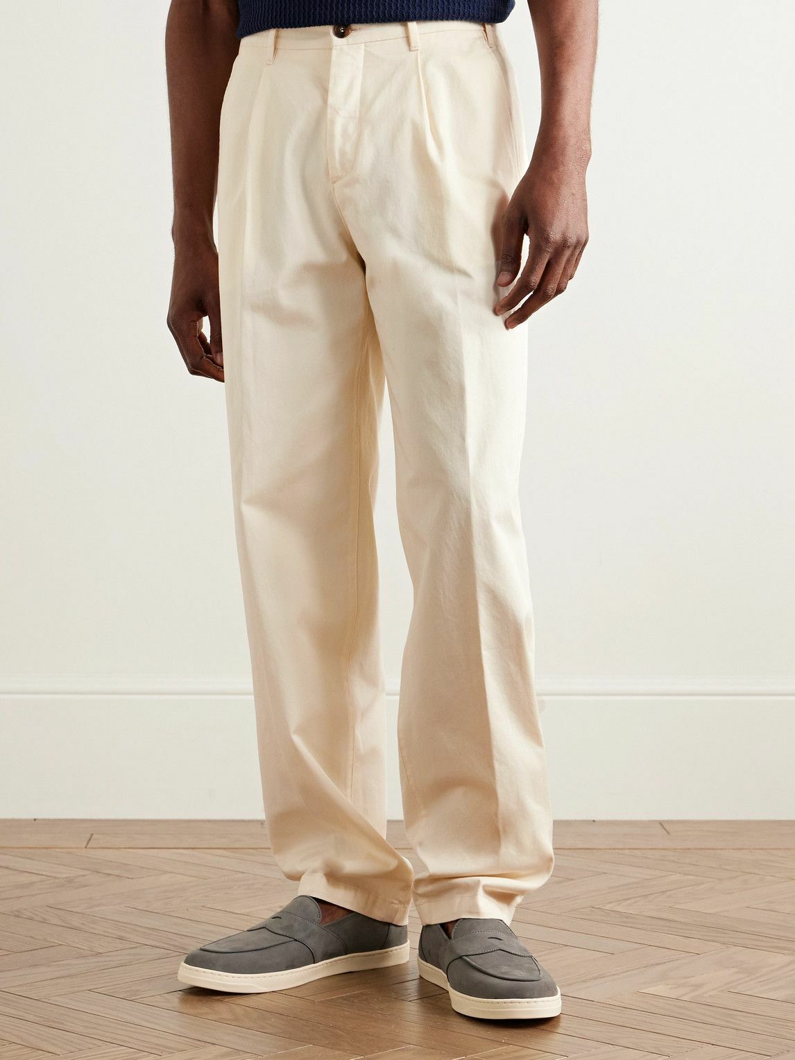 Richard James - Straight-Leg Pleated Cotton-Twill Trousers - Neutrals