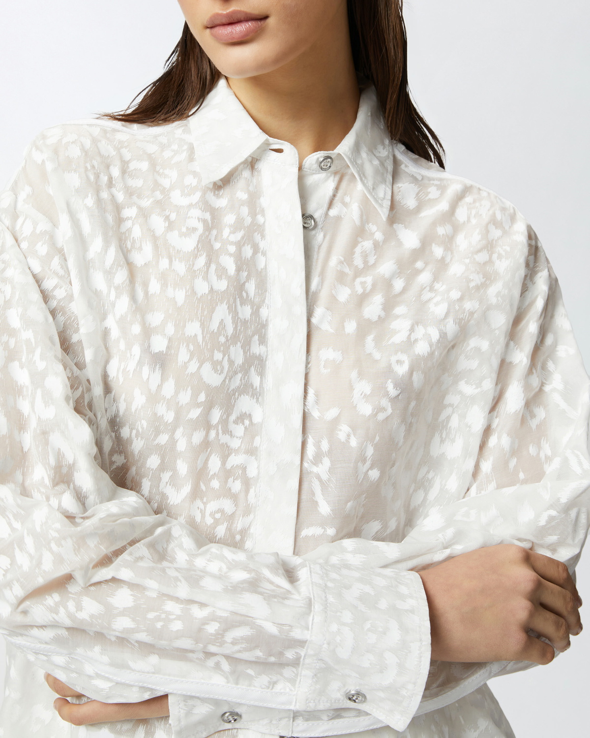 Pinko Printed Transparent Silk Blend Voile Shirt Bright White