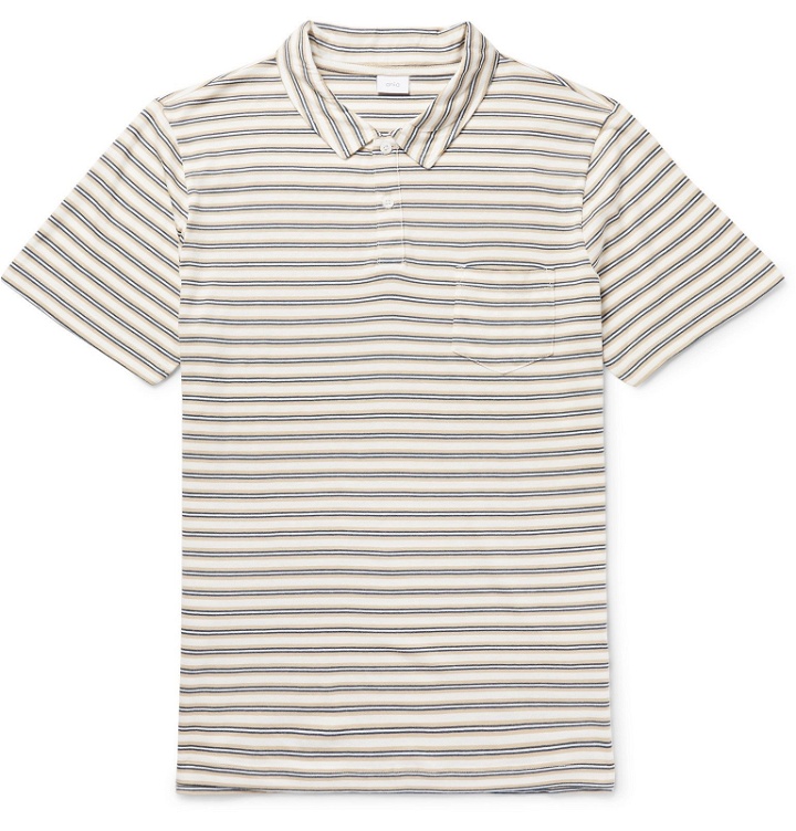 Photo: Onia - Eric Striped Cotton-Blend Jersey Polo Shirt - Neutrals