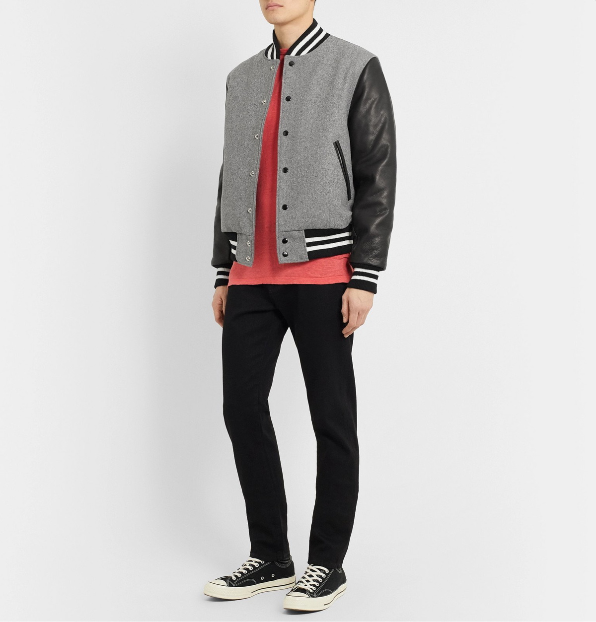 Golden Bear - The Albany Wool-Blend and Leather Bomber Jacket - Gray ...