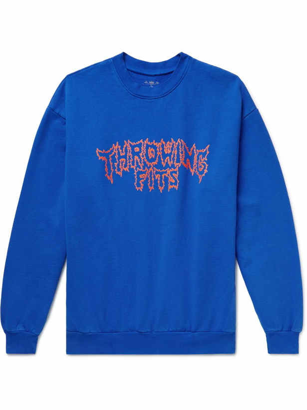 Photo: Throwing Fits - Logo-Print Cotton-Jersey Sweatshirt - Blue