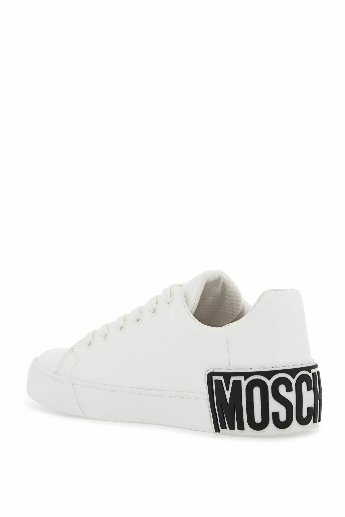MOSCHINO leather sneakers with rubber logo detail. White