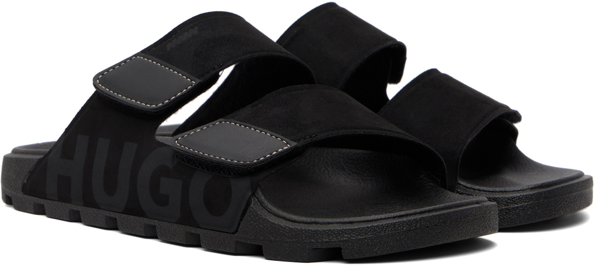 Hugo Black Faux-Suede Logo Detailing Sandals
