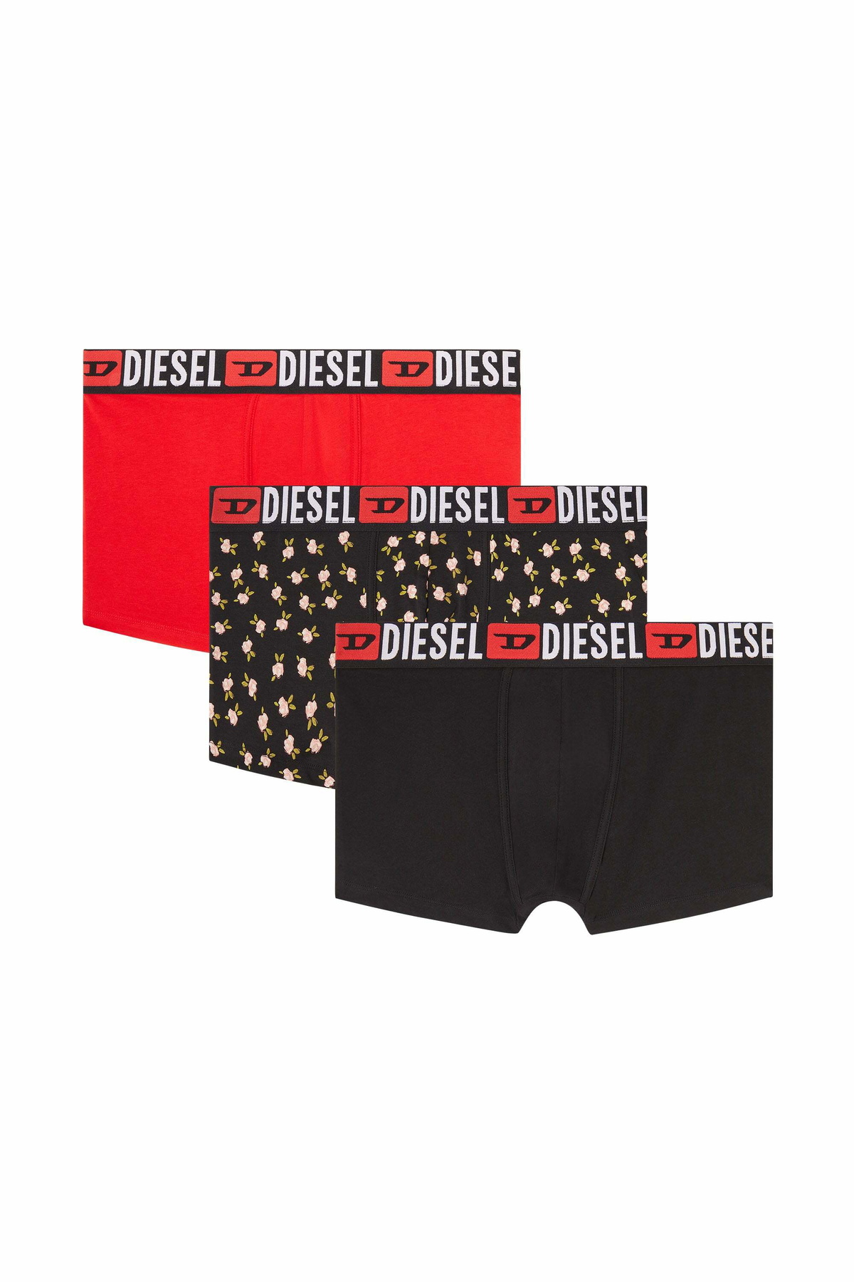Diesel Three-pack of stretch cotton trunks with floral print - Trunks Mens in Black